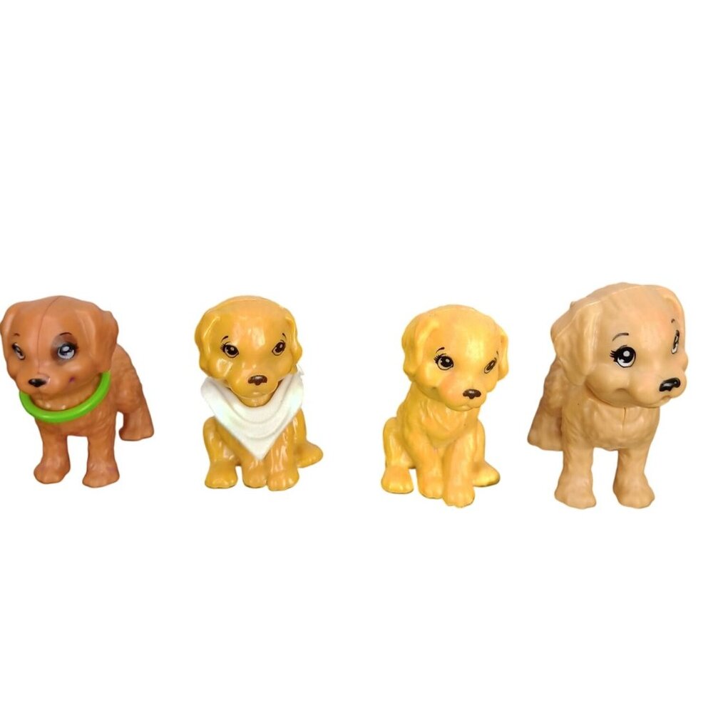 Barbie Doggy Daycare Figurine‎ Set Of 4 Yellow & Brown Plastic Puppies